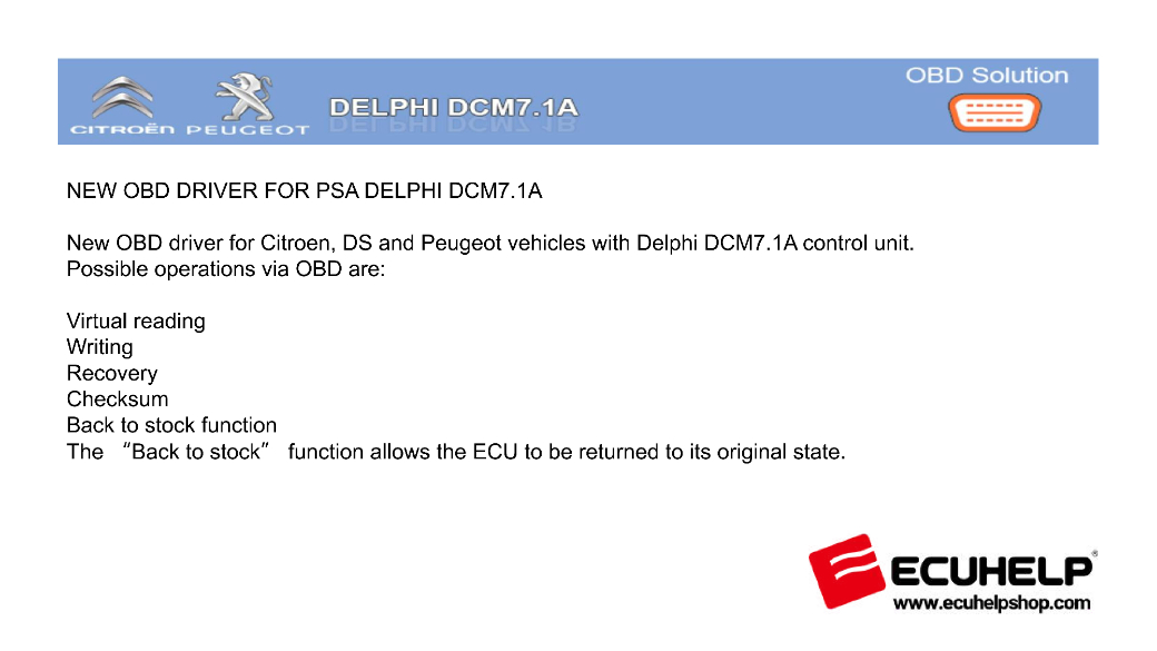 KT200II New OBD Driver for PSA Delphi DCM7.1A