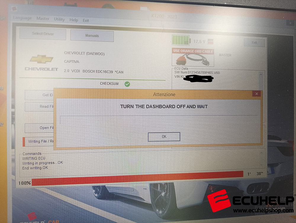 ECUHELP KT200 II Write Chevrolet Captivia 1.9 cdti edc 16c39 via OBD