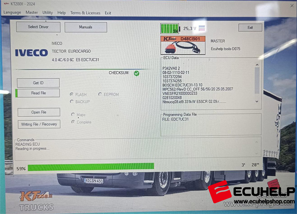 KT200II Read Write Iveco Edc7uc31-03