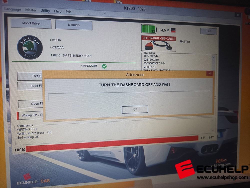 KT200 II write Skoda 1.6 fsi MED9.5 via OBD