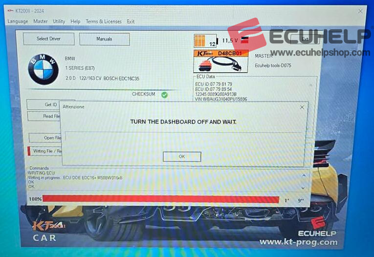 KT200II successfully writing to the BMW EDC16C35 via OBD