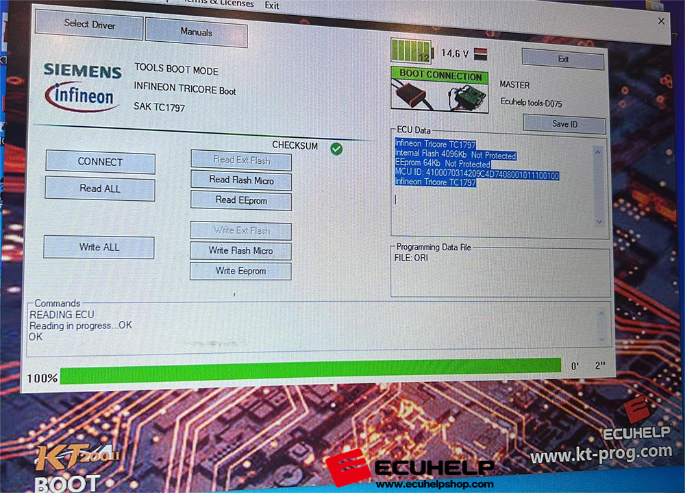  KT200 II successfully reading the Siemens SID807EVO in Boot Mode