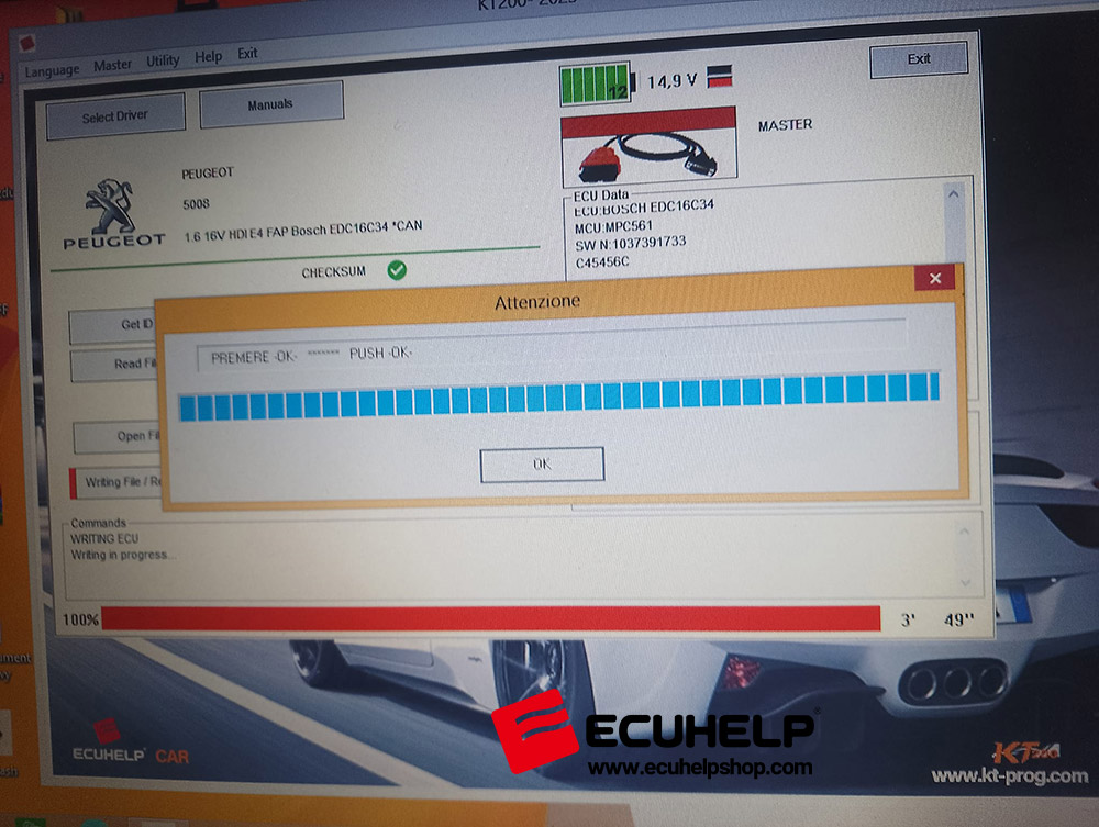 KT200II OBD Write Bosch EDC16C34 on Peugeot 5008 1.6 HDi