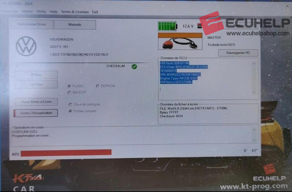 KT200II Write VW EDC16U1 OBD Mode