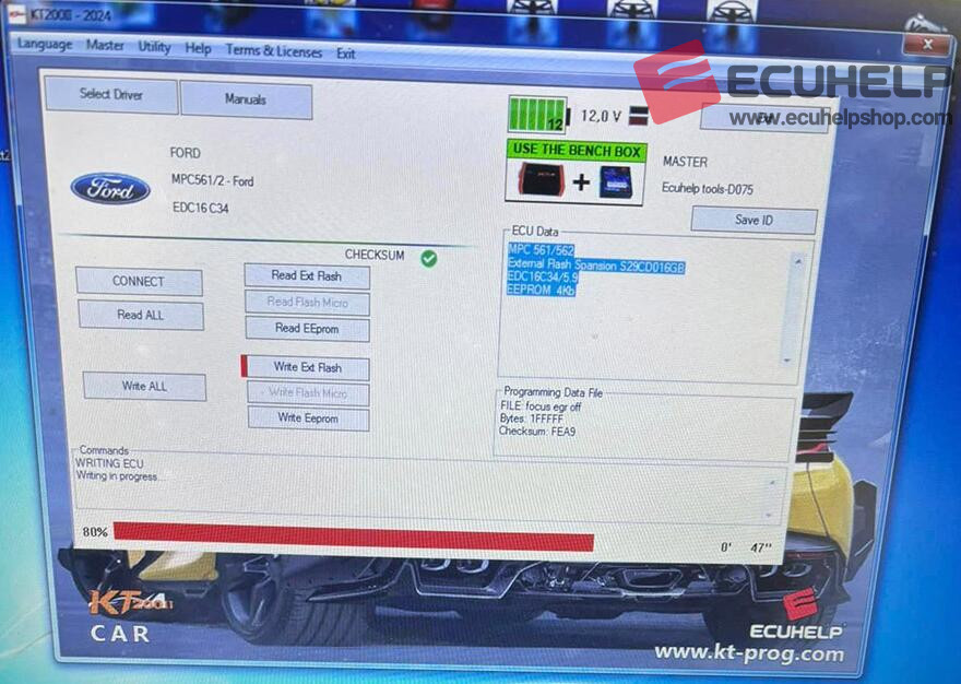 KT200II Write Ford Focus 2010 1.6TDCi EDC16C34 on Bench