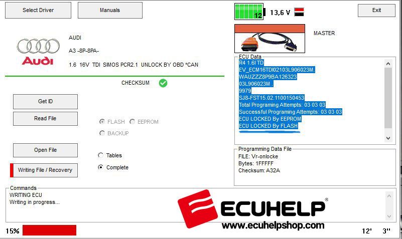 KT200II writing PCR 2.1 ECU