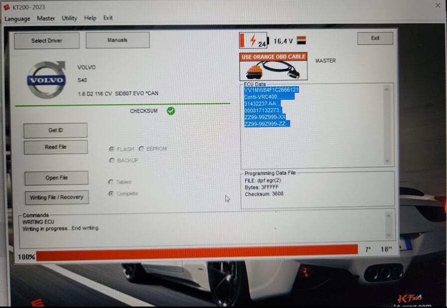 ecuhelp kt200 Volvo SID807 EVO read/write successfully via obd