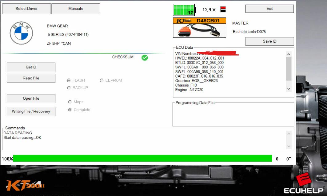 BMW ZF 8HP writing goes well with KT200II via OBD