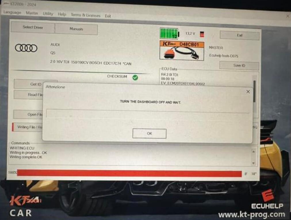 kt200 Audi q5 2018 Edc17c74 read obd wirtual ok