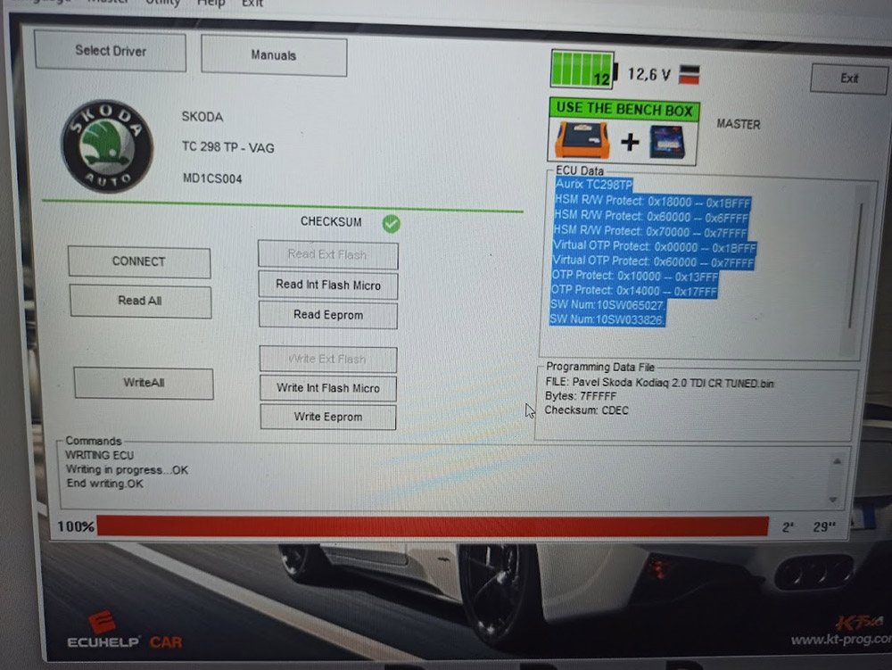 KT200 II Writes Skoda MD1CS004 on Bench