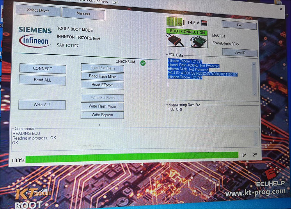 ECUHELP KT200II Read Ford Siemens SID807EVO Boot Mode