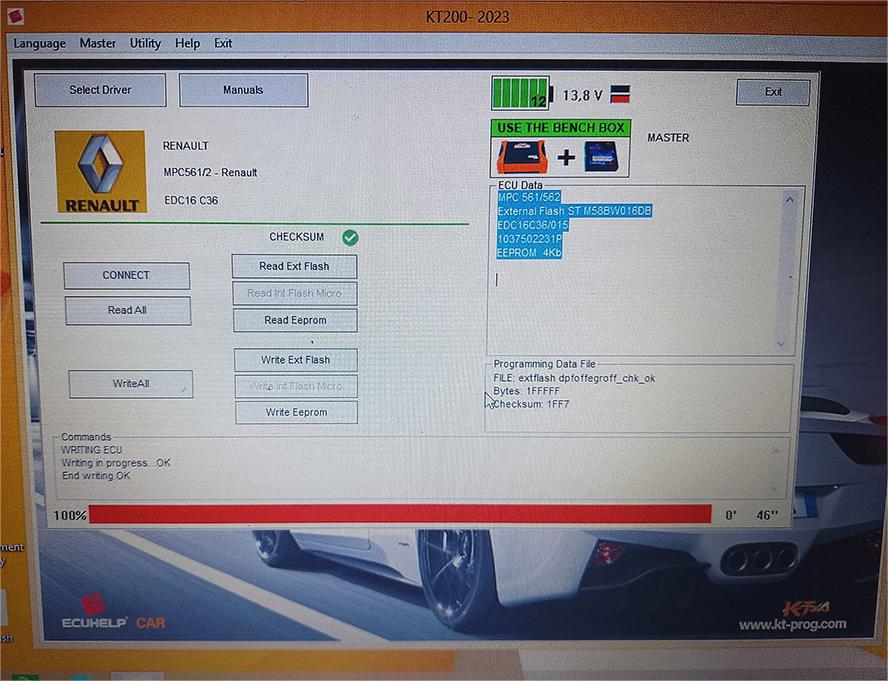 KT200II write Renault Master EDC16C36 on Bench