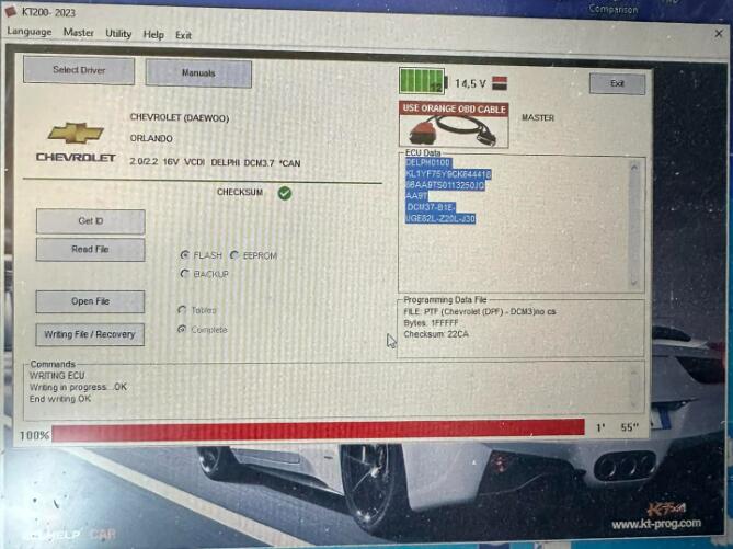 KT200 OBD read and write Chevrolet Orlando 2.0 Delphi DCM3.7 without problems