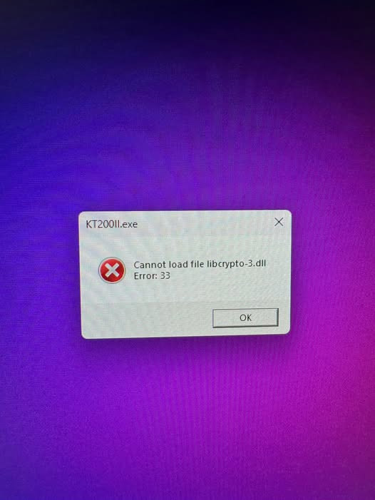 How to fix KT200II.exe Cannot Load File libcrypto -3.dll Error33 on Win11
